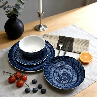 Blá spíral keramik borðbúnaðarsett